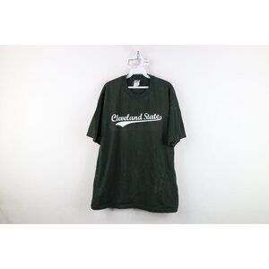 Vintage 90s Mens XL Thrashed Spell Out Cleveland State University T-Shirt Green